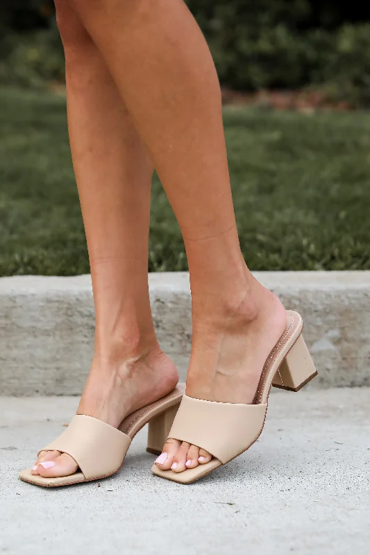 Elegant Elevation Nude Slide Heels