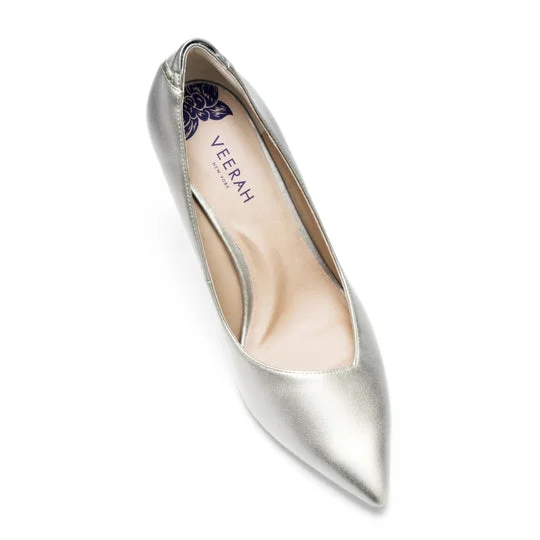 Frida Pointed Toe Pump in Starry Silver from Veerah